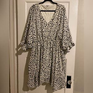 White Birch White and Black Polka Dot Flouncy Fit and Flare Dress